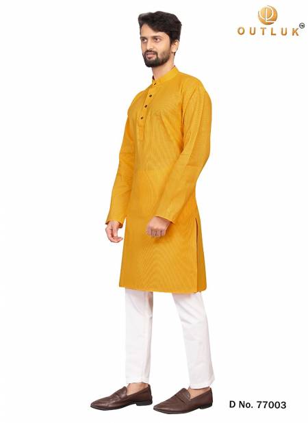Mustard Colour Outluk 77 Cotton Fancy Casual Wear Kurta With Pajama Collection 77003